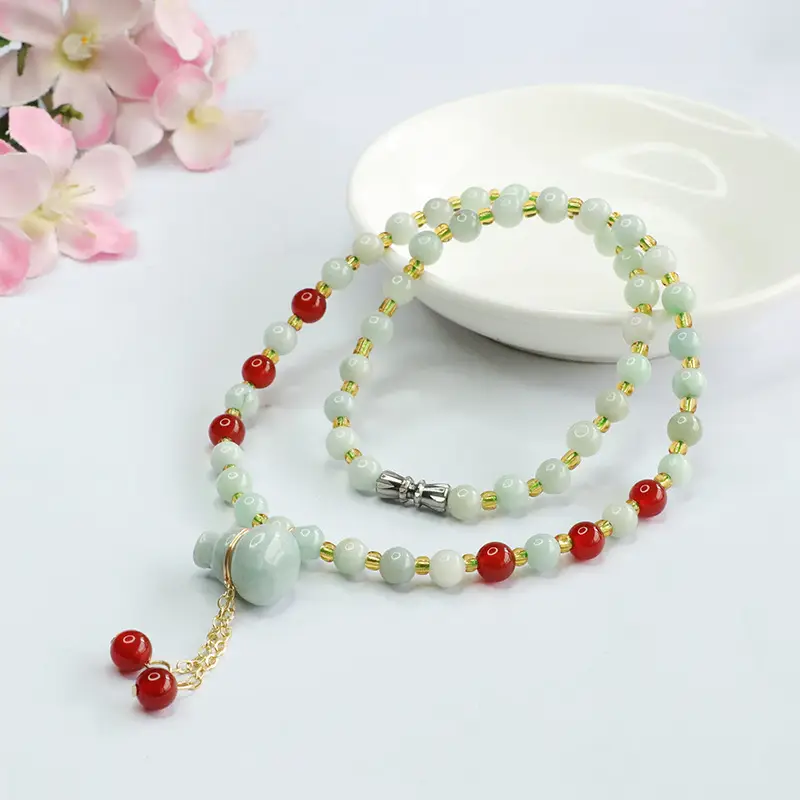 Guan Yu Jade Necklace with Red Agate Beads