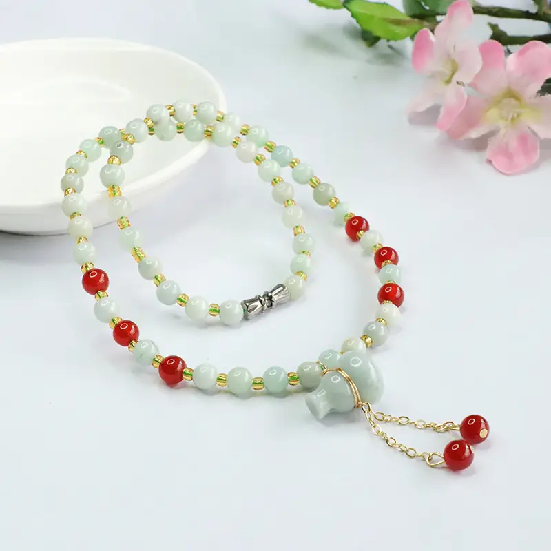 Guan Yu Jade Necklace with Red Agate Beads