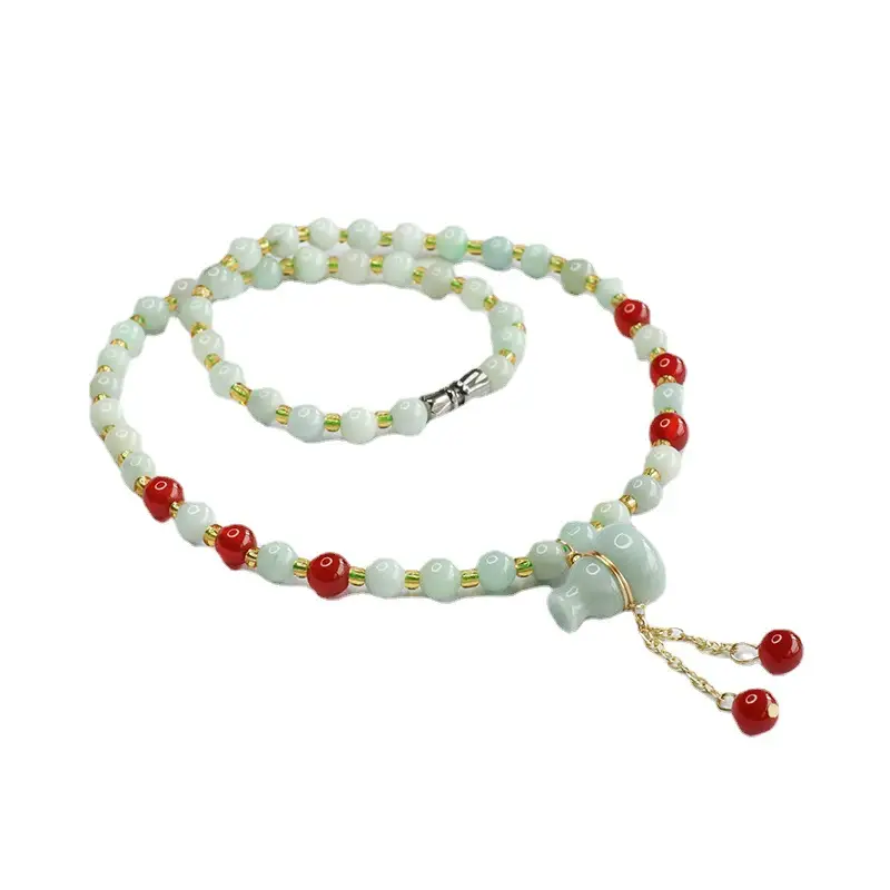 Guan Yu Jade Necklace with Red Agate Beads