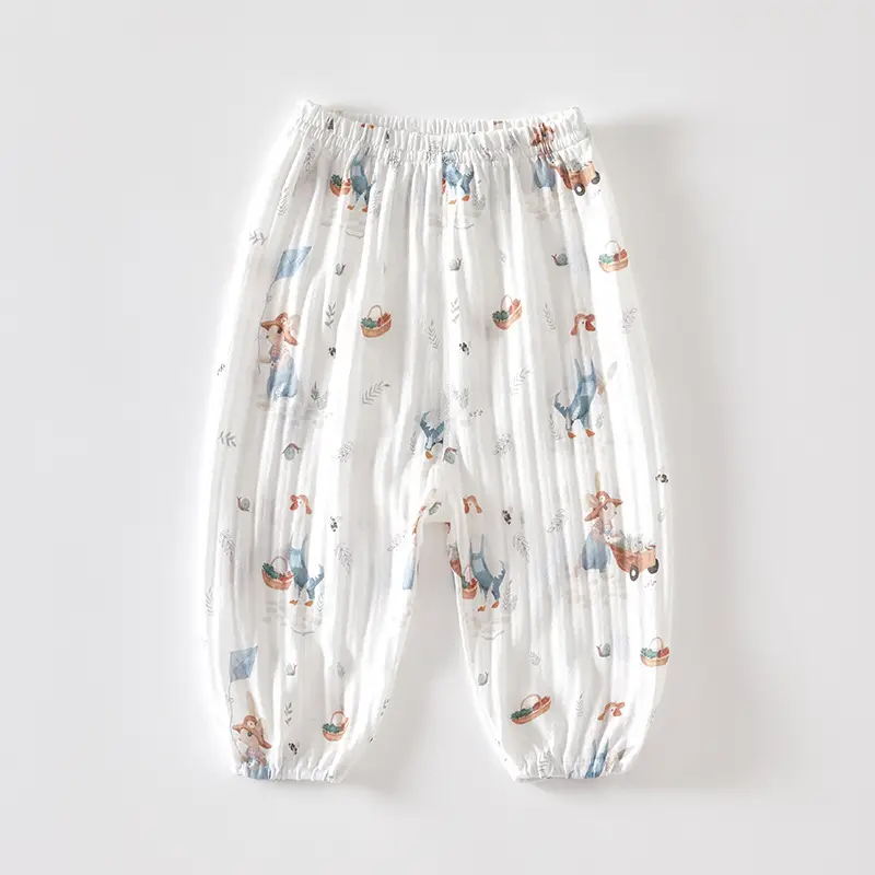 Baby Anti-Mosquito Pants White Cotton Summer Boys Girls - Image 5
