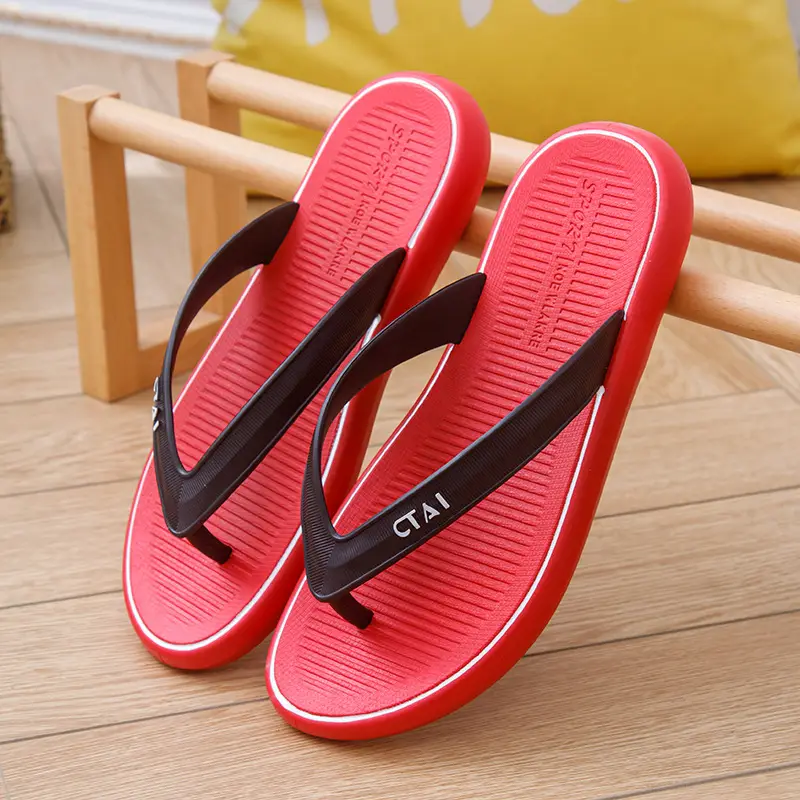Red Casual Flip-Flops with Black Strap