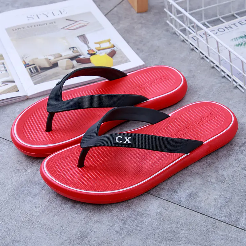 Red Casual Flip-Flops with Black Strap