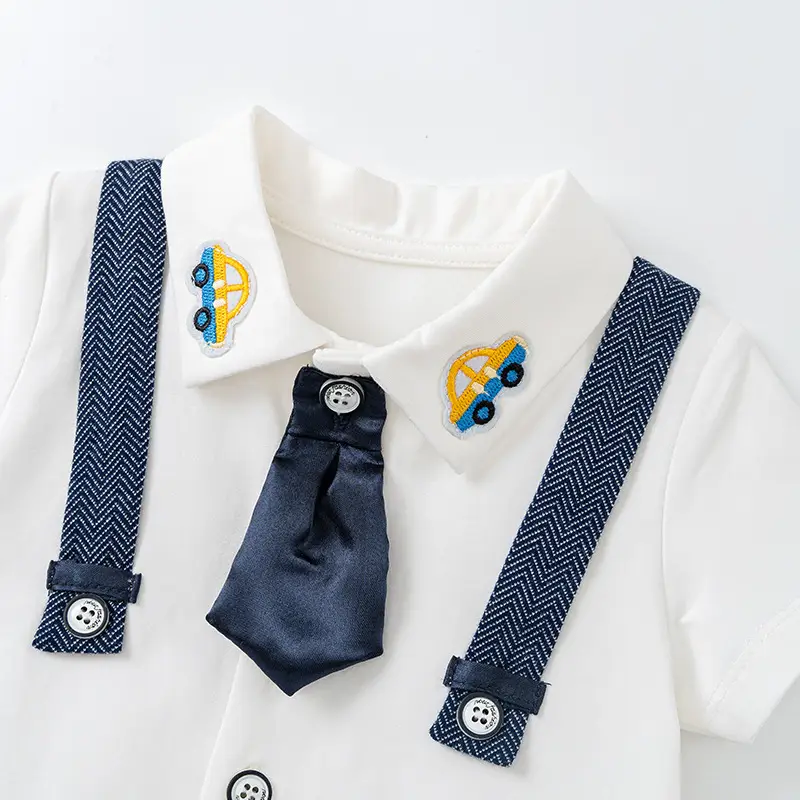 Baby Strap Short Sleeve T-Shirt Shorts Set White Blue - Image 4