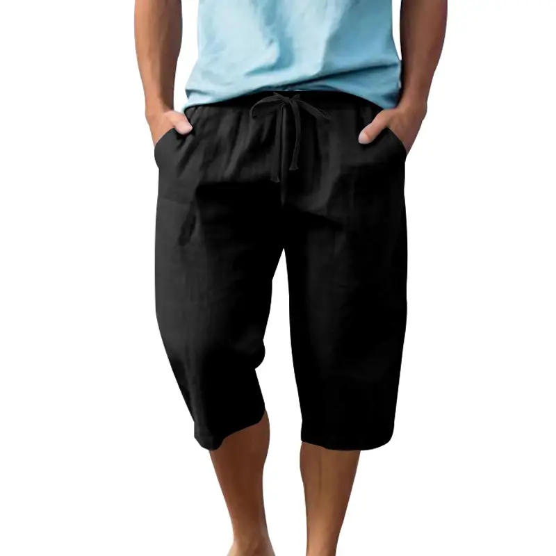 Men's Black Linen 7" Shorts Casual Summer - Image 12