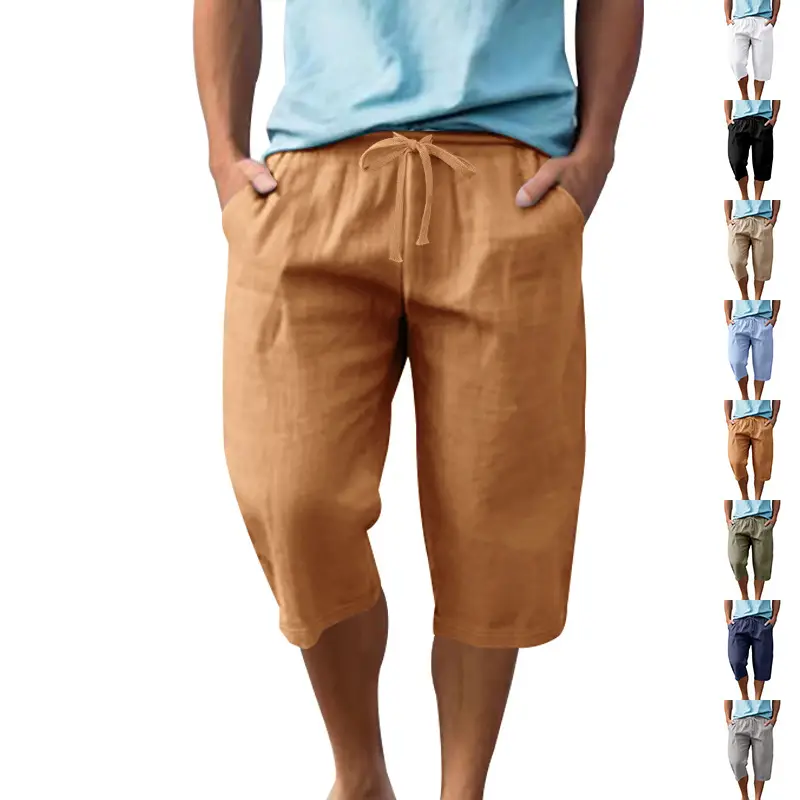Men's Black Linen 7" Shorts Casual Summer — feature 2