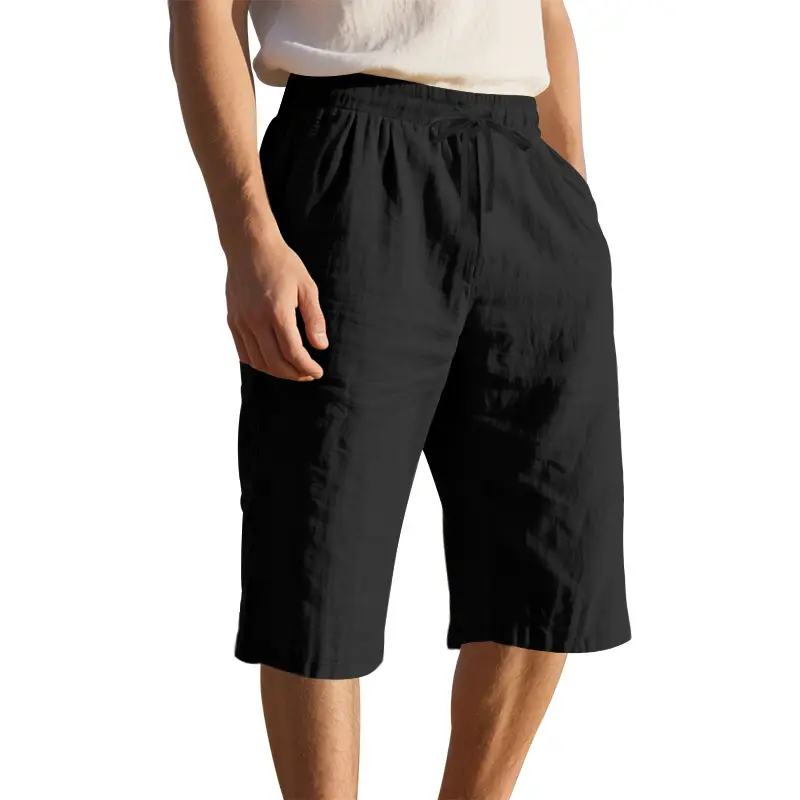 Men's Black Linen 7" Shorts Casual Summer — feature 27