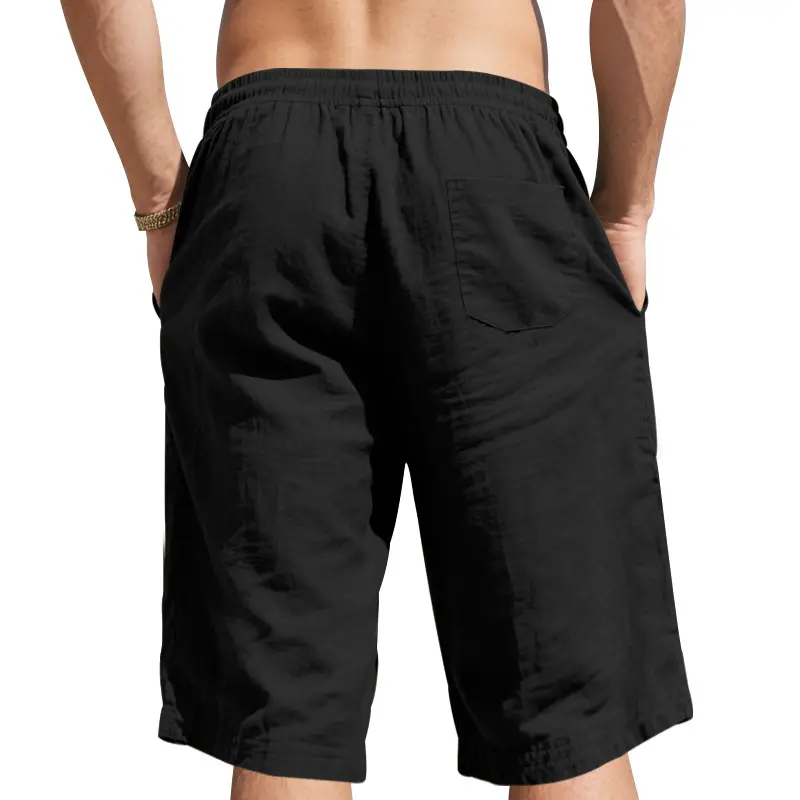 Men's Black Linen 7" Shorts Casual Summer — feature 29