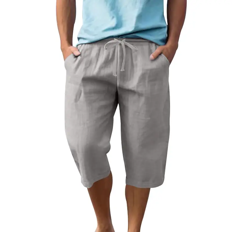Men's Black Linen 7" Shorts Casual Summer — feature 37
