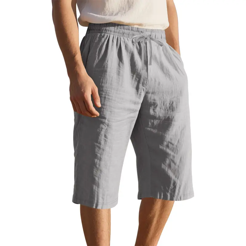 Men's Black Linen 7" Shorts Casual Summer — feature 38