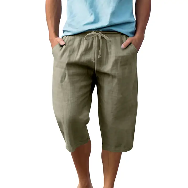 Men's Black Linen 7" Shorts Casual Summer — feature 48