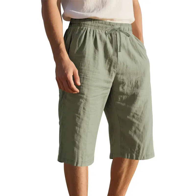 Men's Black Linen 7" Shorts Casual Summer — feature 49