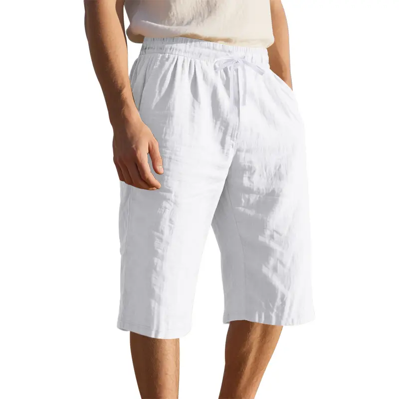 Men's Black Linen 7" Shorts Casual Summer — feature 5