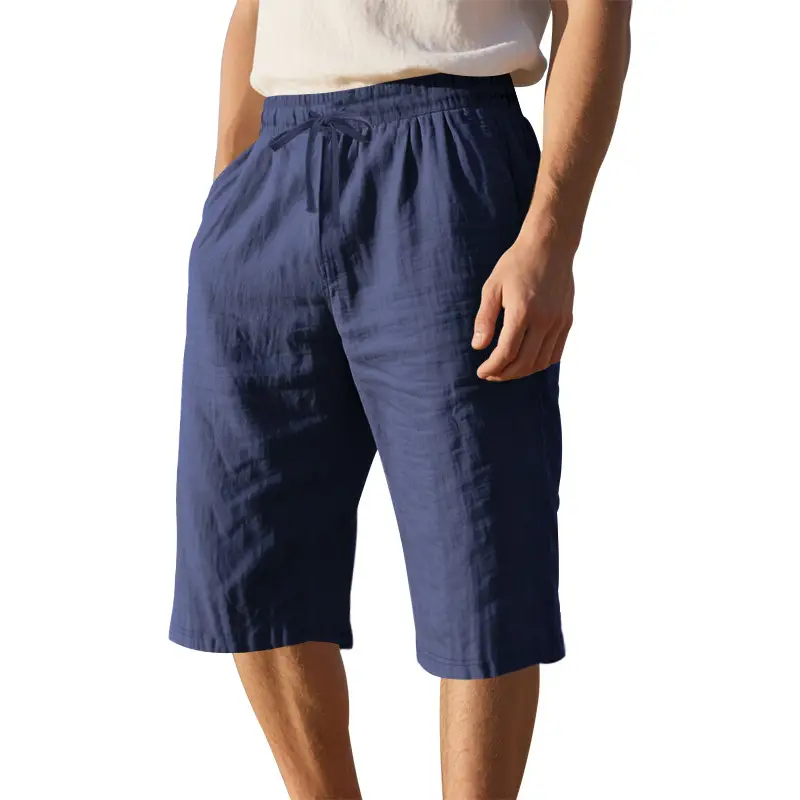 Men's Black Linen 7" Shorts Casual Summer - Image 2