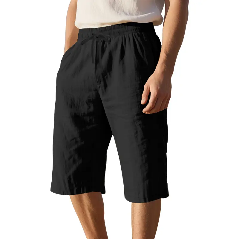 Men's Black Linen 7" Shorts Casual Summer - Image 3