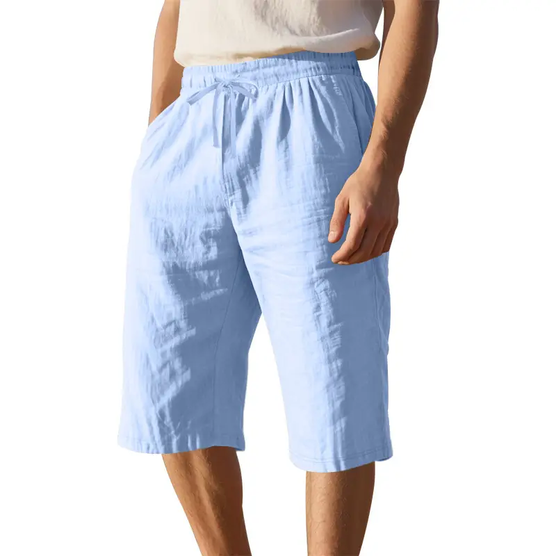 Men's Black Linen 7" Shorts Casual Summer - Image 6