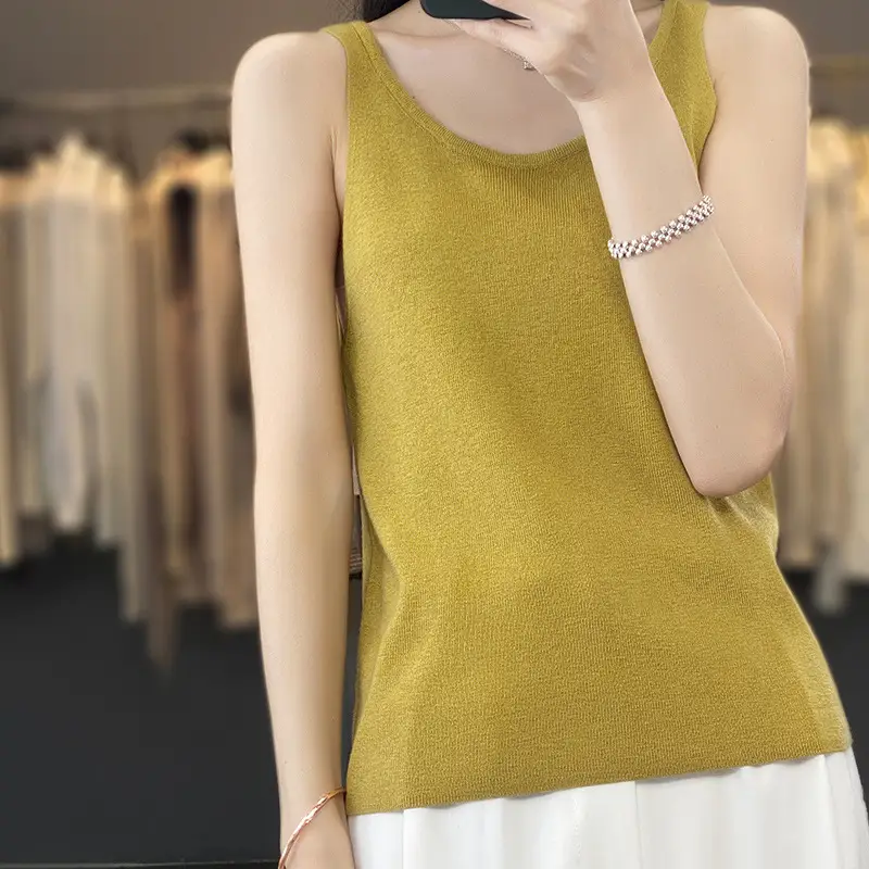 2023 Summer Wool Sleeveless Vest Green Round Neck - Image 14