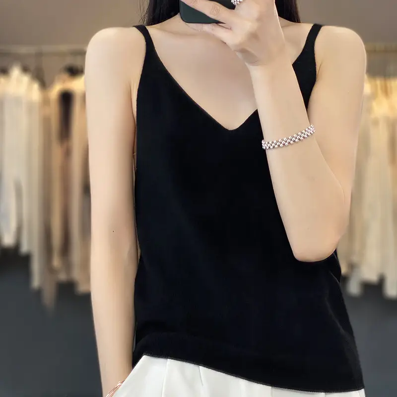2023 Summer Wool Sleeveless Vest Green Round Neck - Image 10
