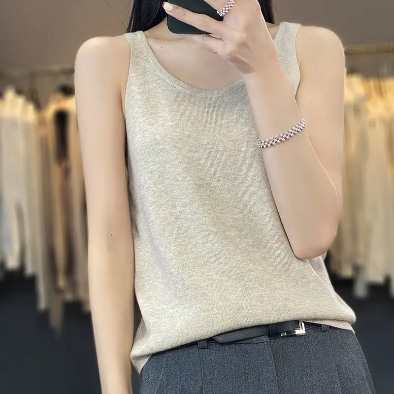 2023 Summer Wool Sleeveless Vest Green Round Neck - Image 3