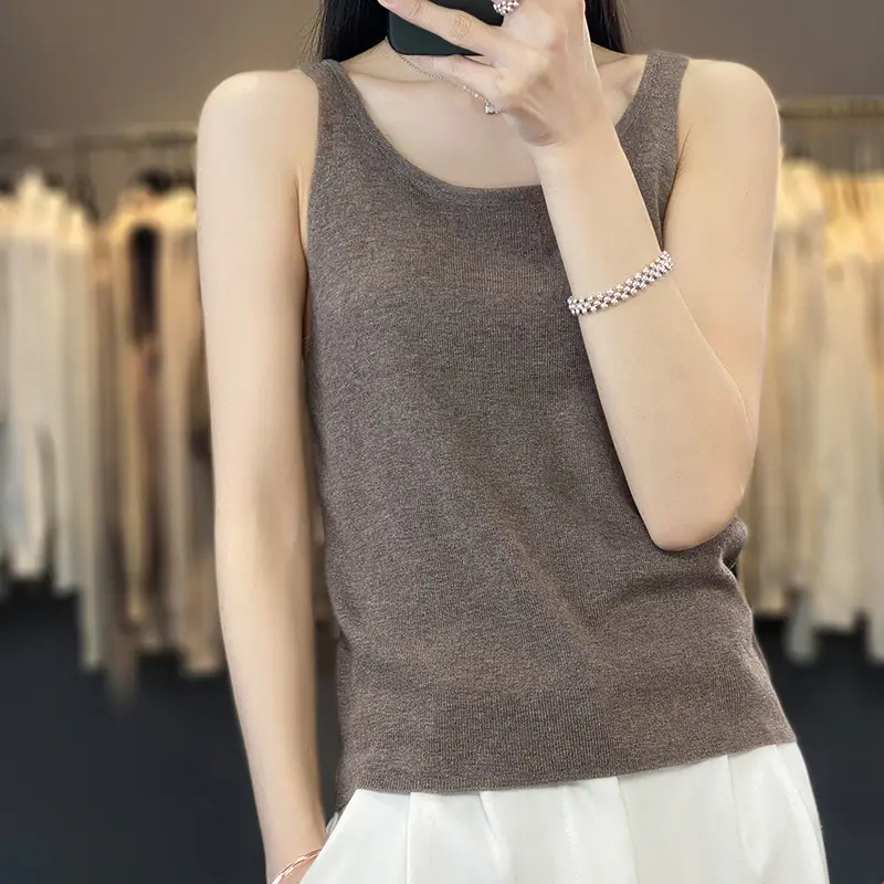 2023 Summer Wool Sleeveless Vest Green Round Neck - Image 6