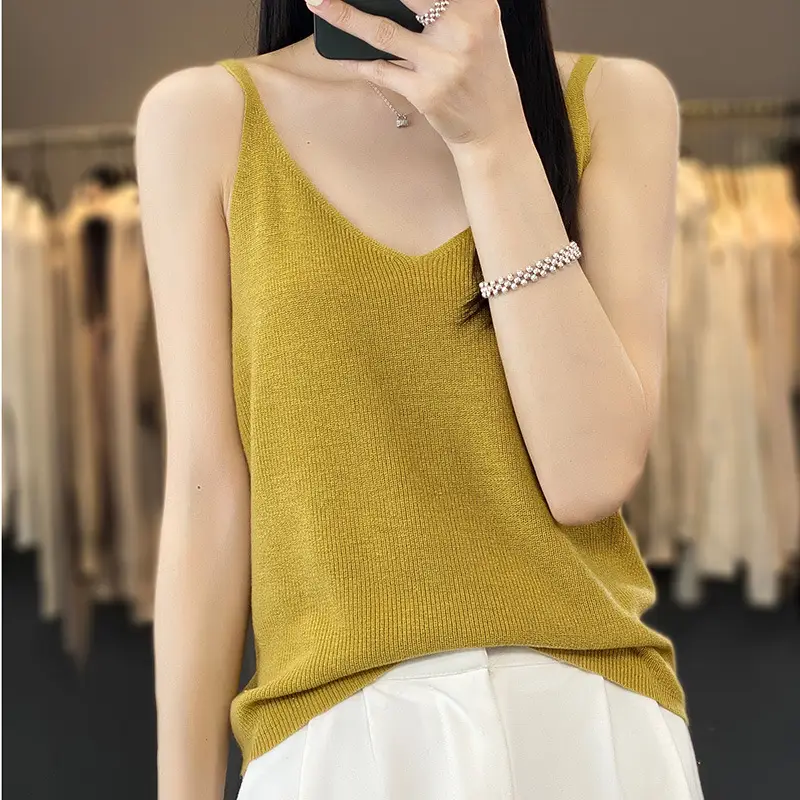 2023 Summer Wool Sleeveless Vest Green Round Neck - Image 7