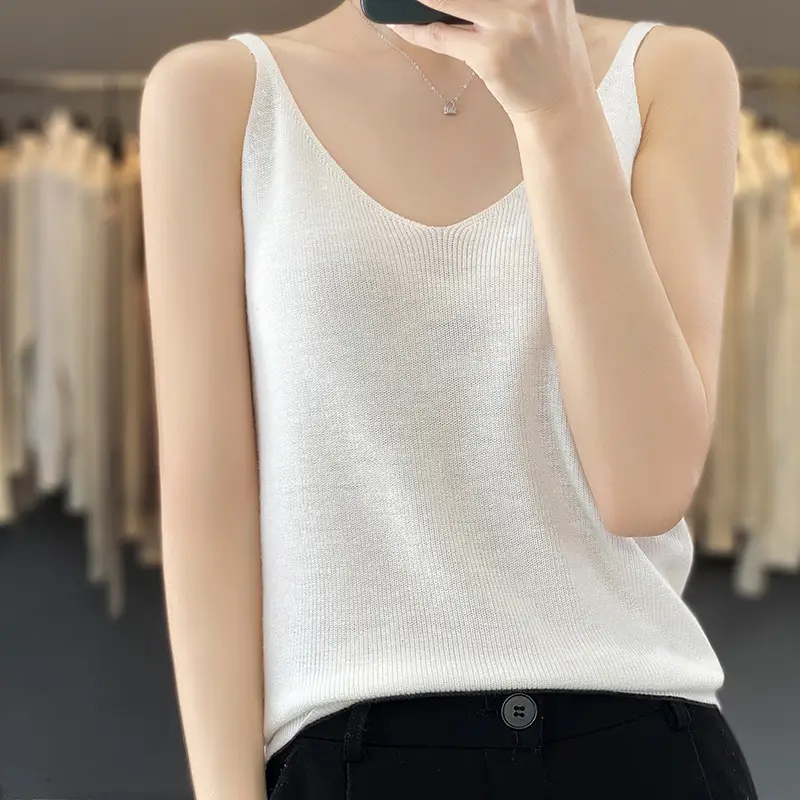 2023 Summer Wool Sleeveless Vest Green Round Neck - Image 8