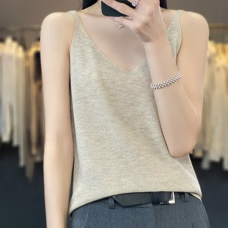 2023 Summer Wool Sleeveless Vest Green Round Neck - Image 9