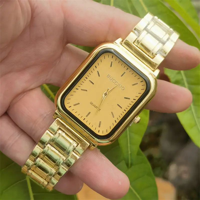 Men's Square Gold Watch with Crystal Band - Image 3