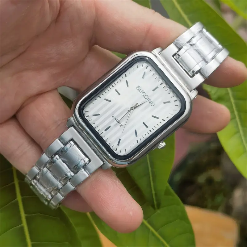 Men's Square Gold Watch with Crystal Band - Image 2