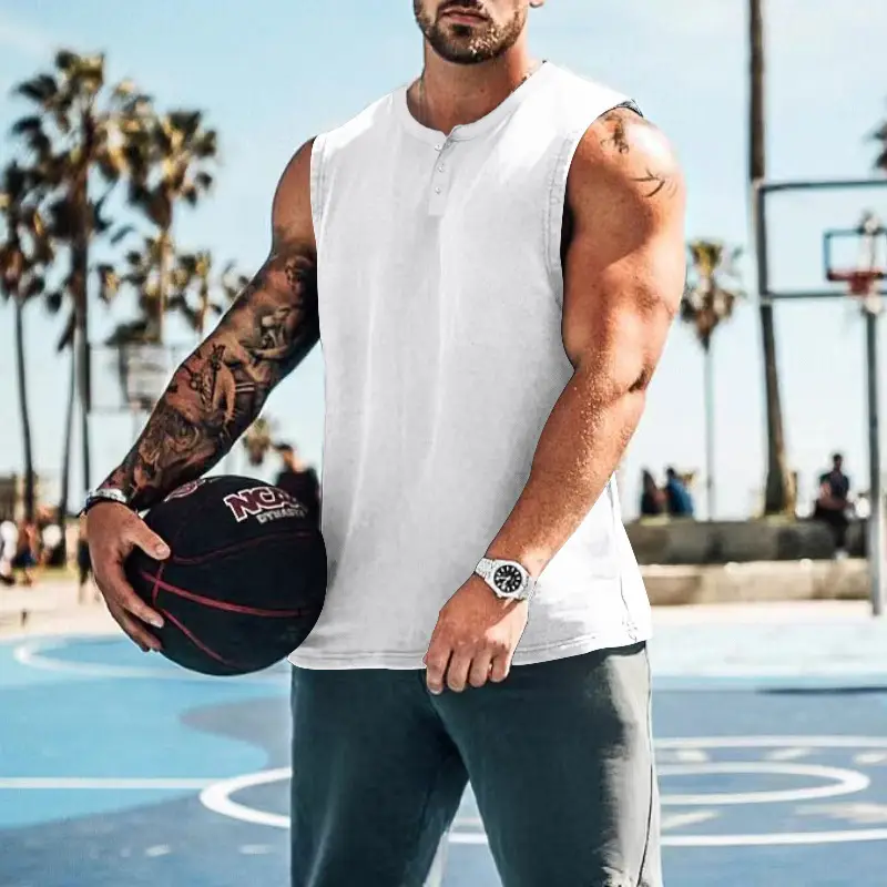 Men's Black Buckle Sleeveless T-Shirt Plus Size - Image 10