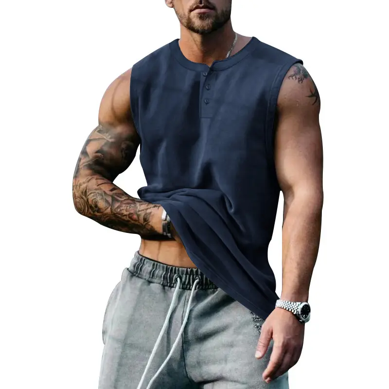 Men's Black Buckle Sleeveless T-Shirt Plus Size - Image 12