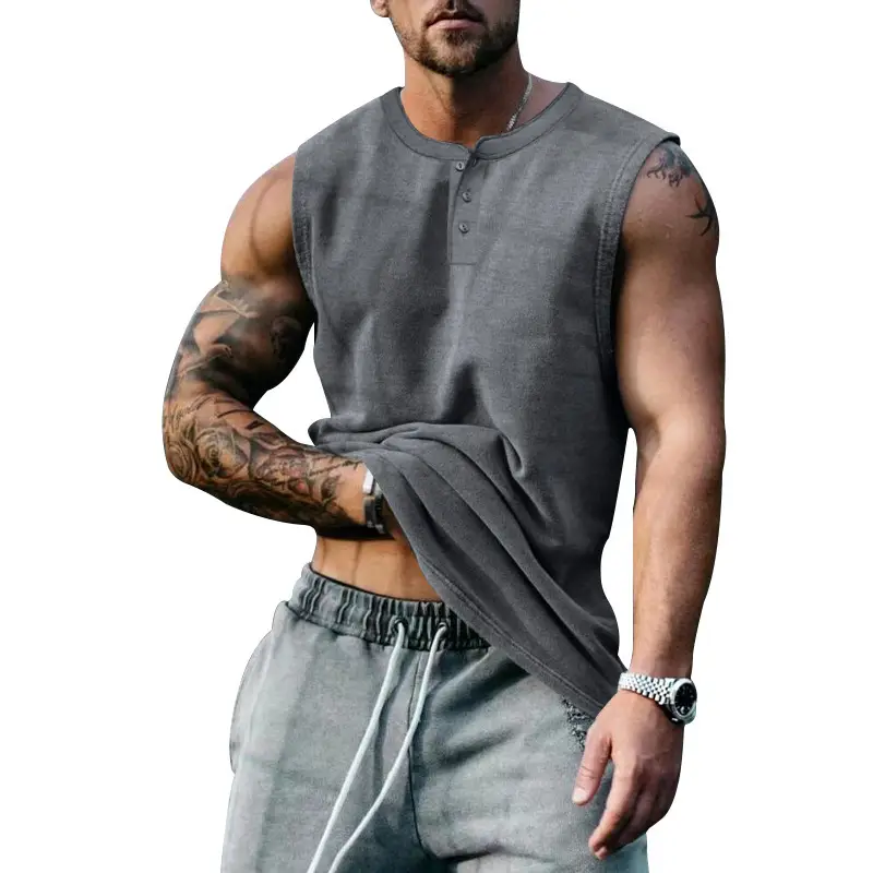 Men's Black Buckle Sleeveless T-Shirt Plus Size - Image 7