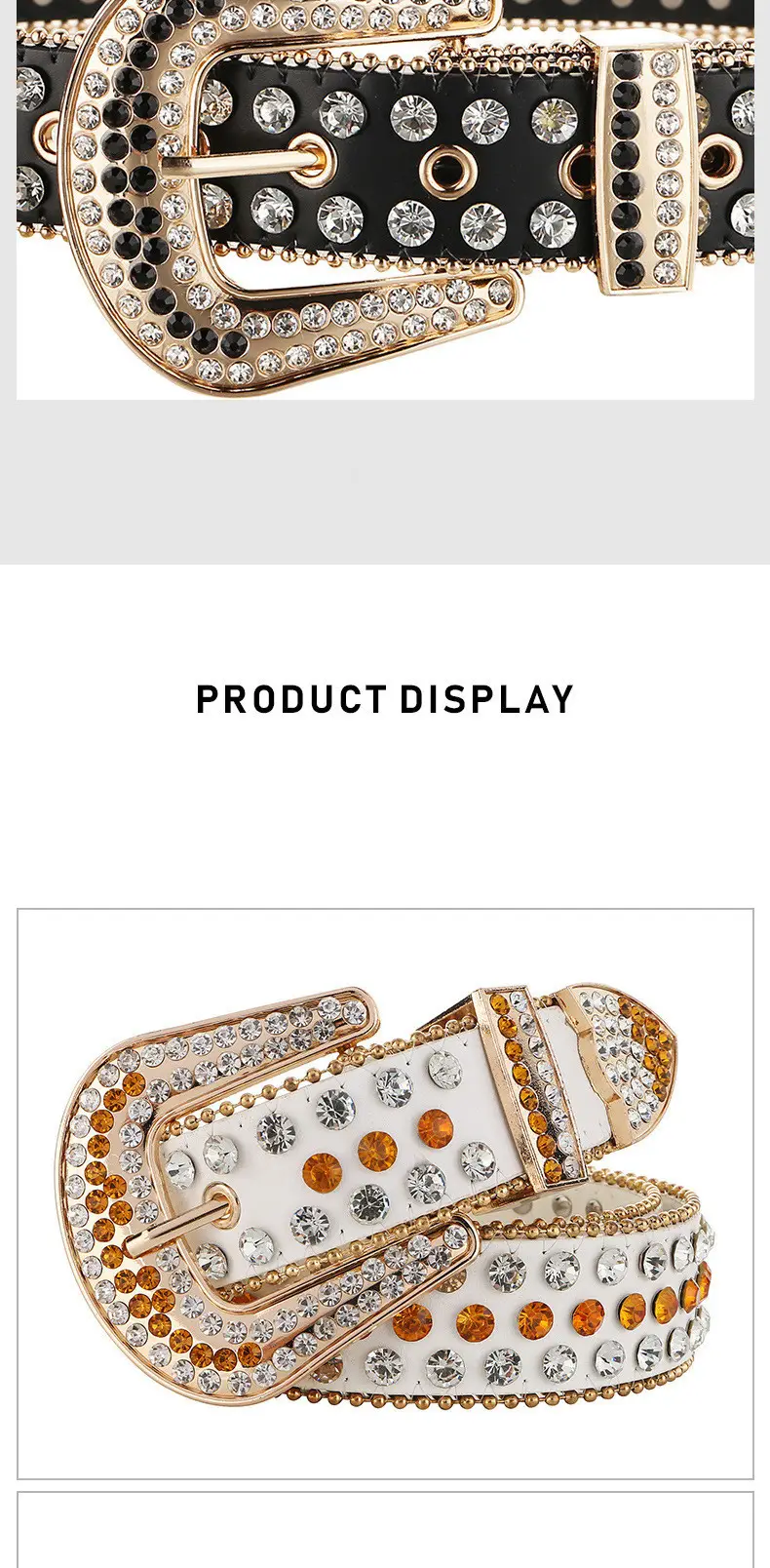 White Rhinestone Belt for Women Men Western Leather Denim Set — feature 10