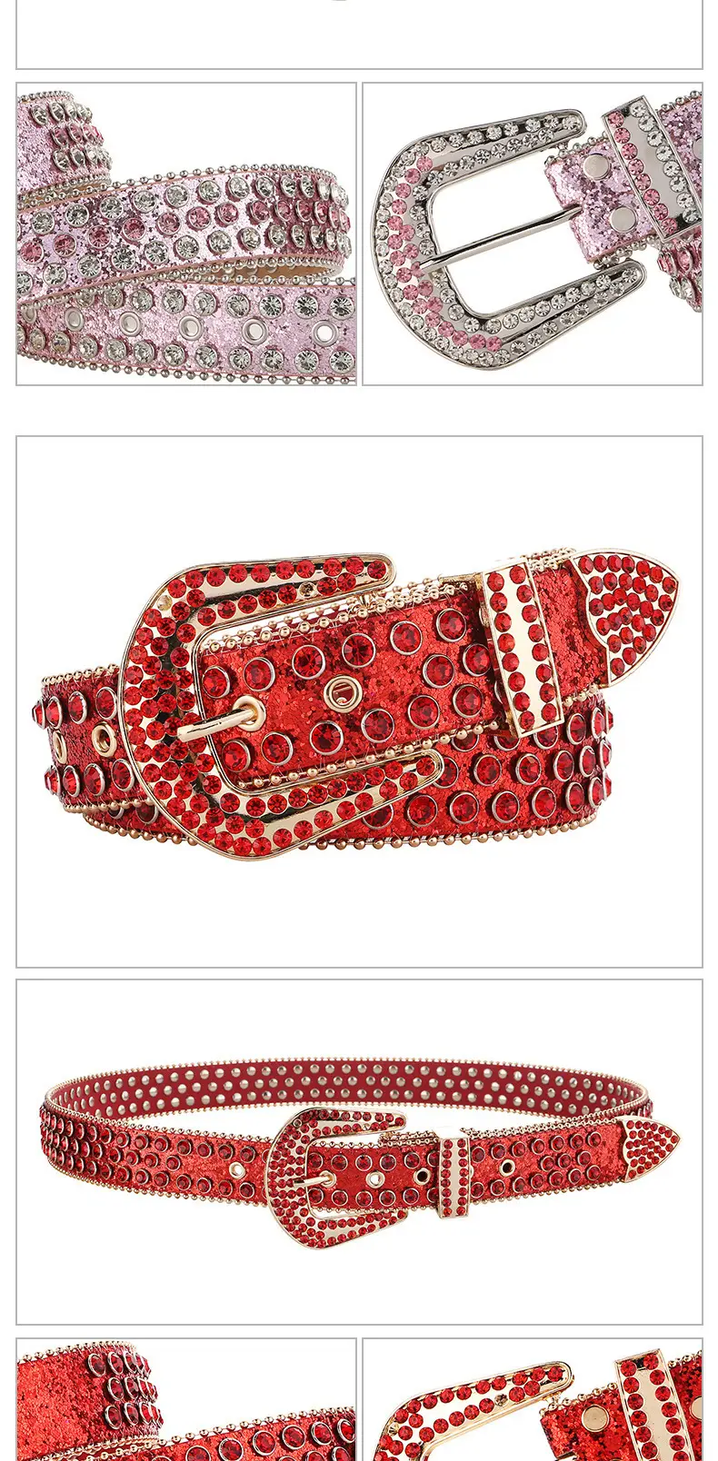 White Rhinestone Belt for Women Men Western Leather Denim Set — feature 12
