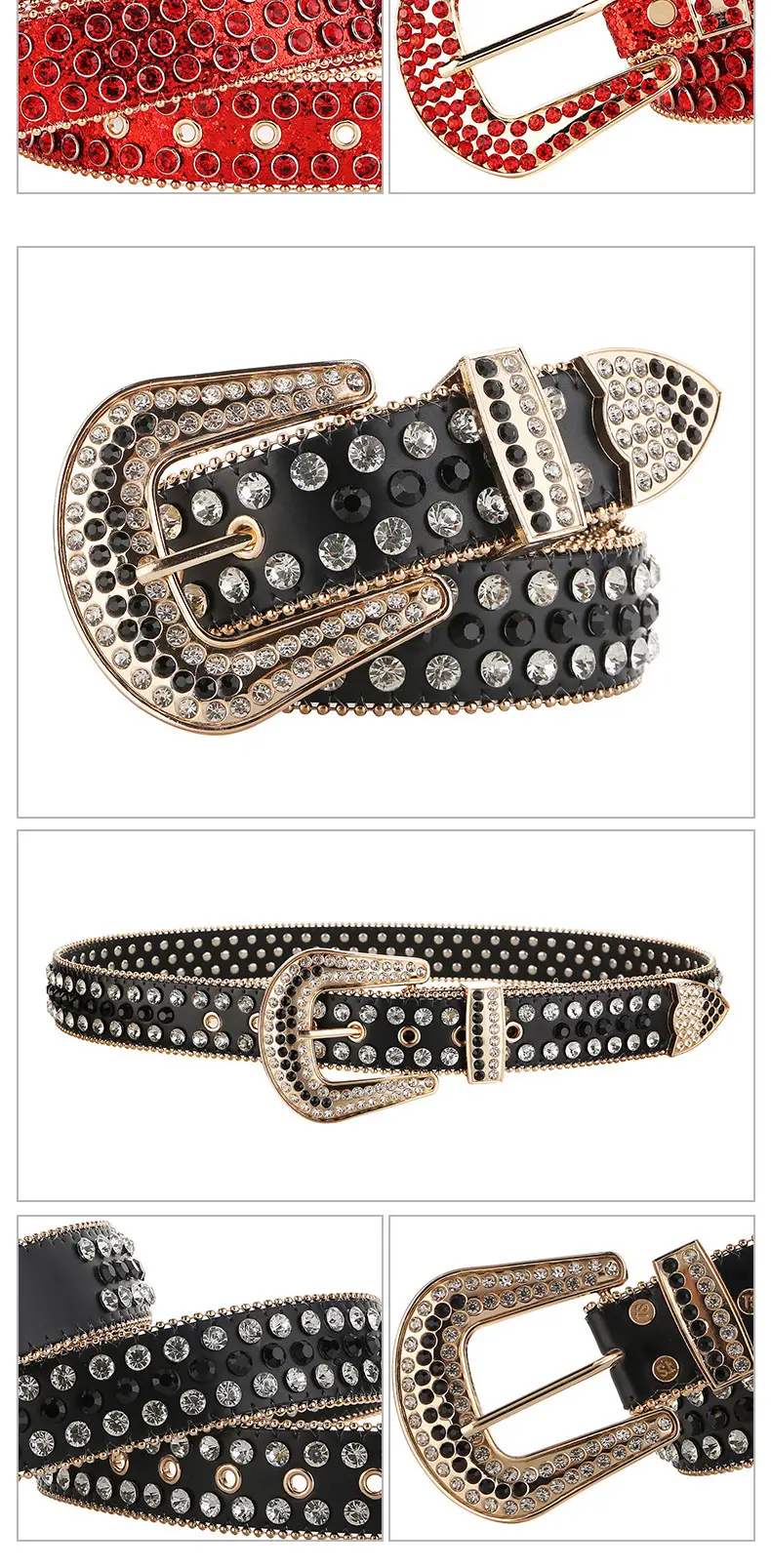 White Rhinestone Belt for Women Men Western Leather Denim Set — feature 13