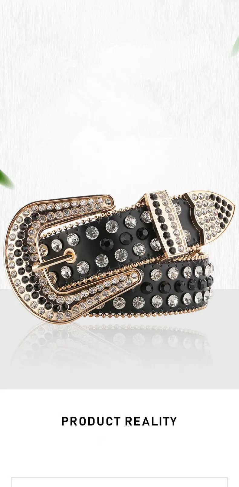 White Rhinestone Belt for Women Men Western Leather Denim Set — feature 5