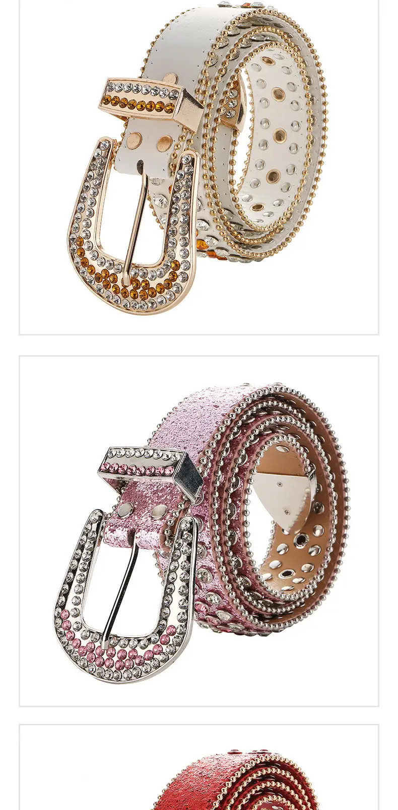 White Rhinestone Belt for Women Men Western Leather Denim Set — feature 6