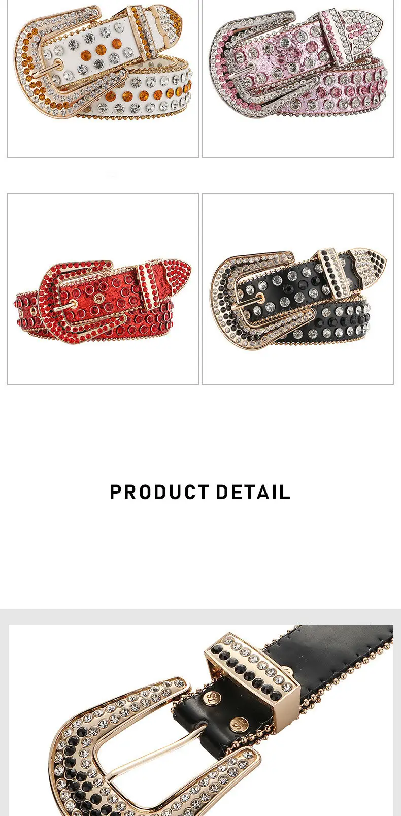 White Rhinestone Belt for Women Men Western Leather Denim Set — feature 8
