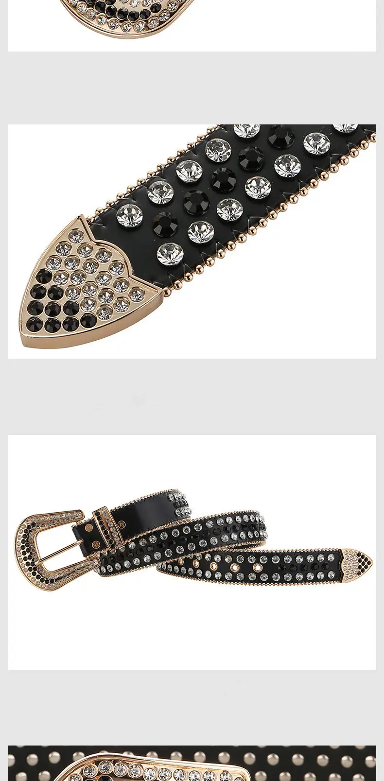 White Rhinestone Belt for Women Men Western Leather Denim Set — feature 9