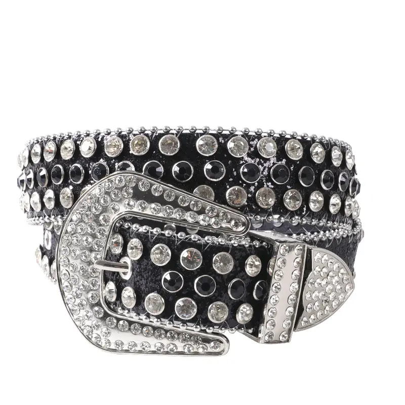White Rhinestone Belt for Women Men Western Leather Denim Set - Image 2