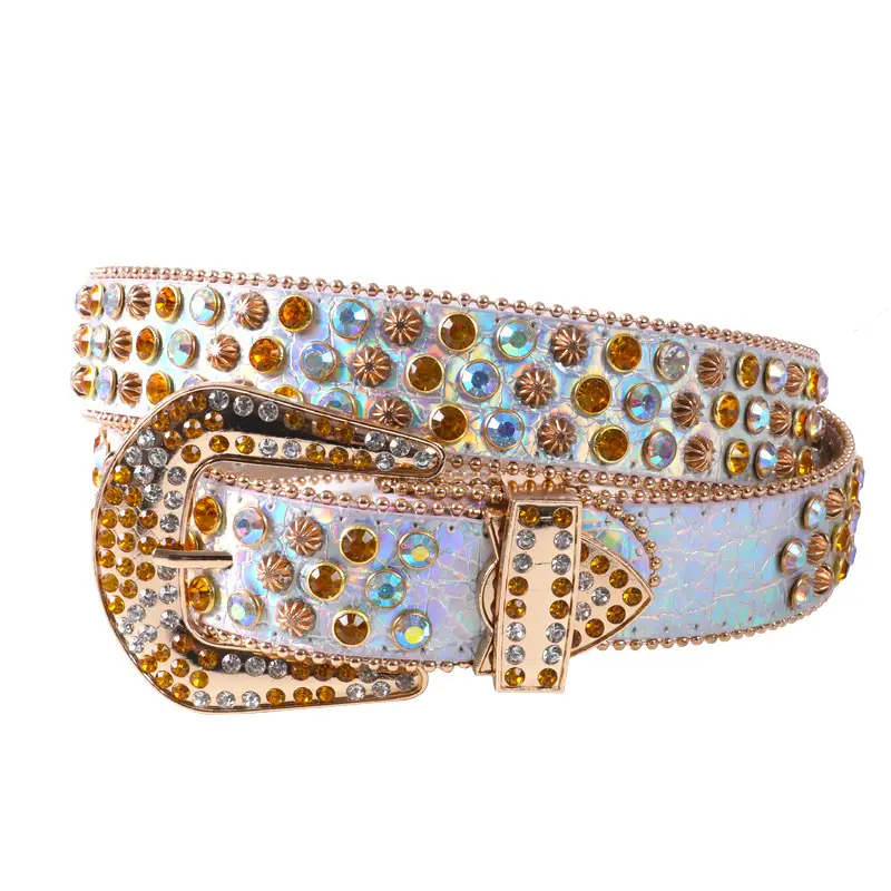 White Rhinestone Belt for Women Men Western Leather Denim Set - Image 27
