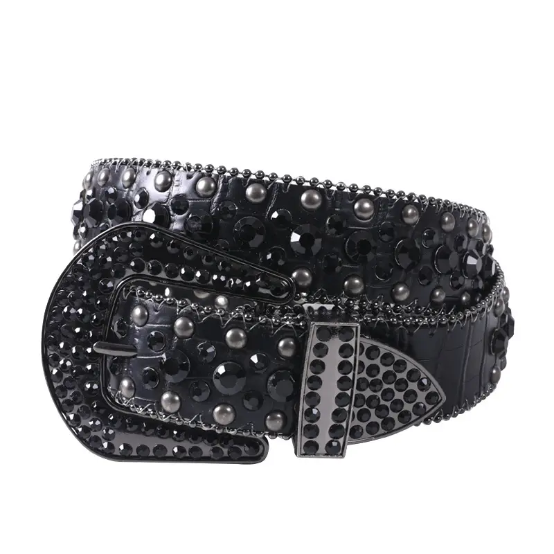 White Rhinestone Belt for Women Men Western Leather Denim Set - Image 3