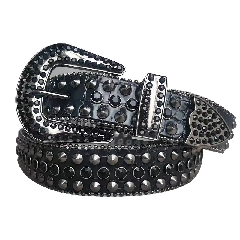 White Rhinestone Belt for Women Men Western Leather Denim Set - Image 5