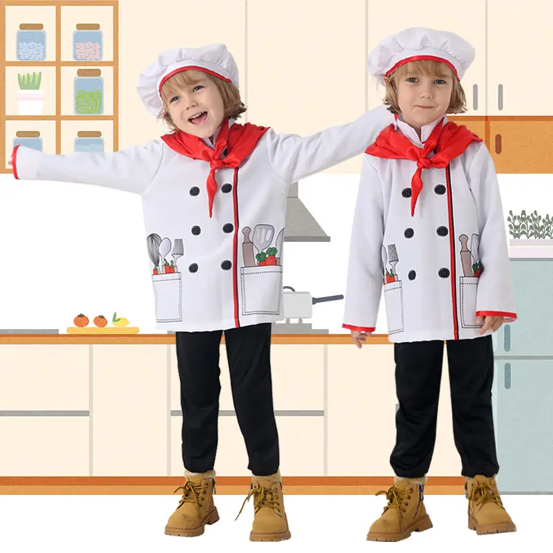 Children Chef Set Red Bow Kitchen Costume S to XL