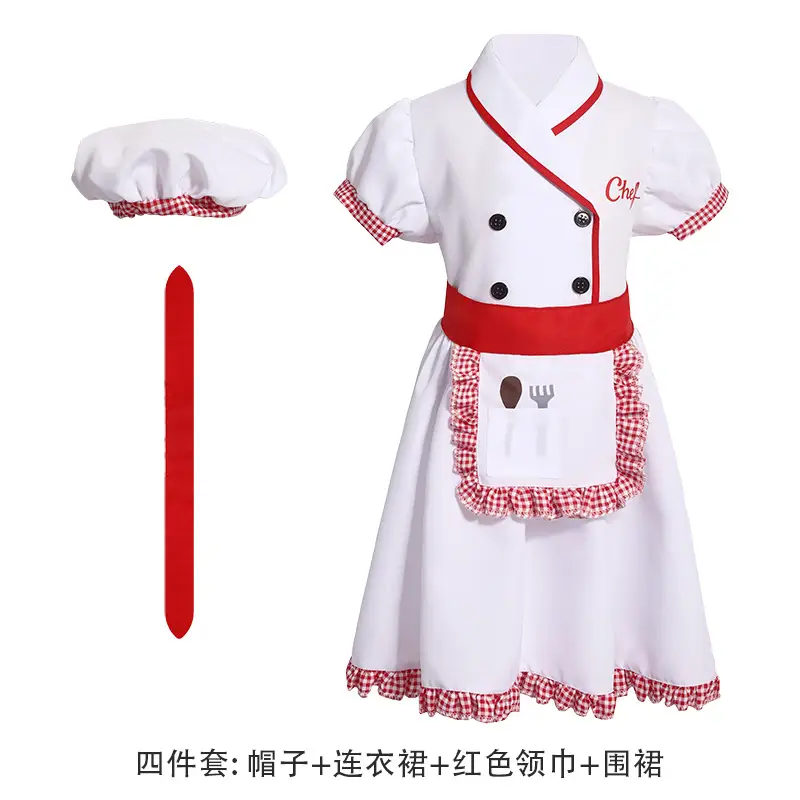 Children Chef Set Red Bow Kitchen Costume S to XL - Image 7