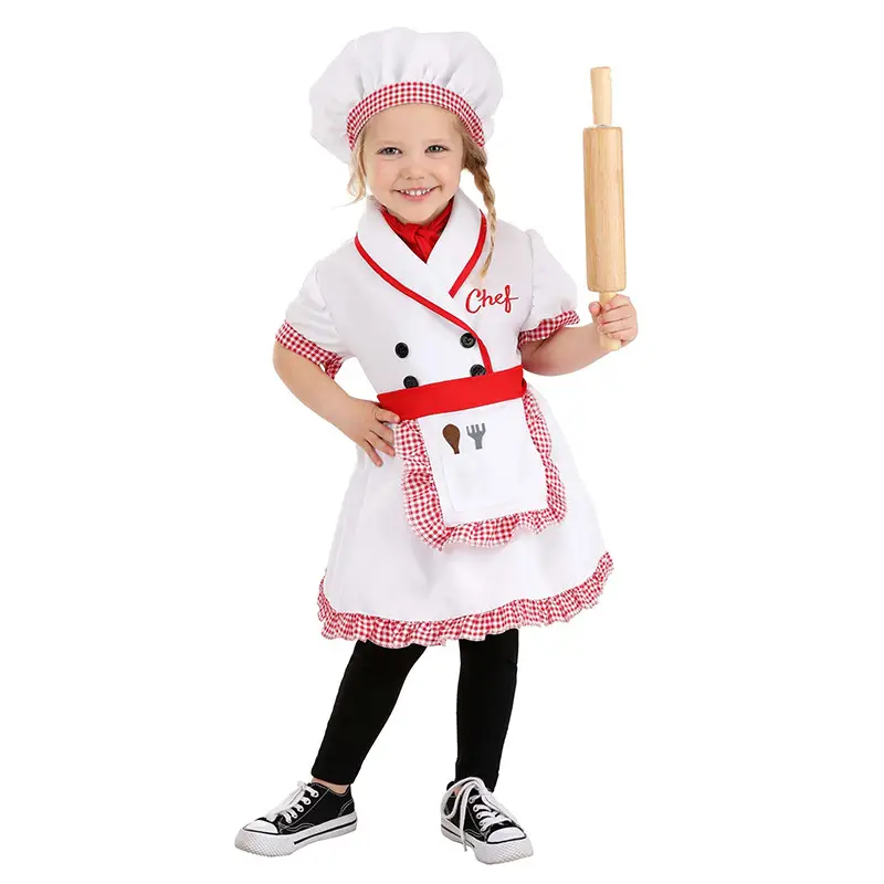Children Chef Set Red Bow Kitchen Costume S to XL — feature 10