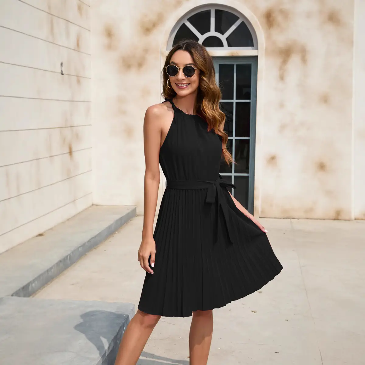 Women's Orange Waist Suspender Dress Party Wear