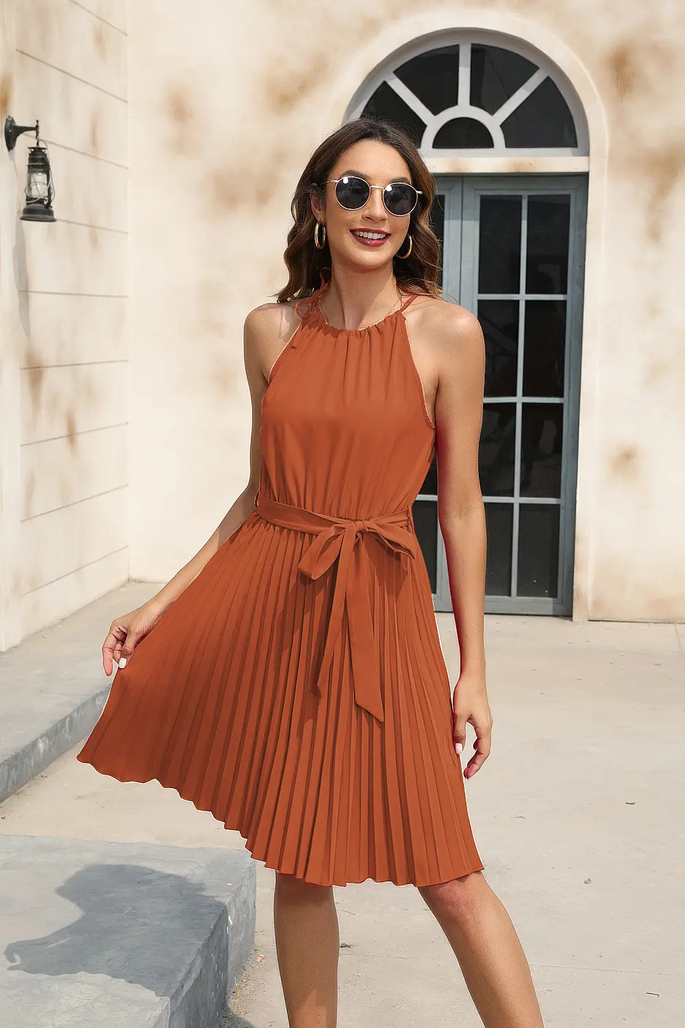 Women's Orange Waist Suspender Dress Party Wear