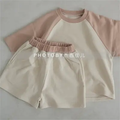 Kids Summer Suit Beige Collar Shirt Shorts Set — feature 10