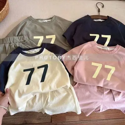 Kids Summer Suit Beige Collar Shirt Shorts Set — feature 12