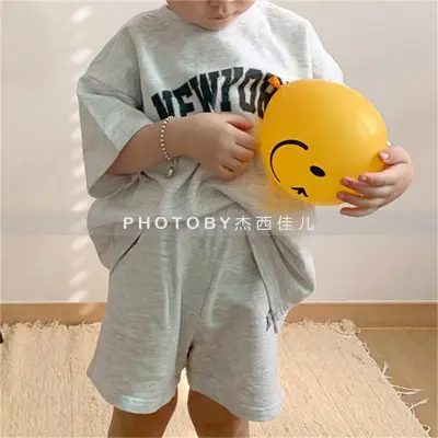 Kids Summer Suit Beige Collar Shirt Shorts Set — feature 13